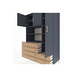 Kronos Dolap 9 Raflı 6 Çekmeceli 3 Kapaklı 132x59x195 Antrasit-antrasit/çam