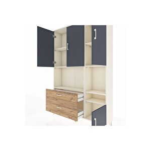 Arges Dolap 7 Raflı 2 Çekmeceli 4 Kapaklı 132x30x195 Aytaşı-antrasit/çam