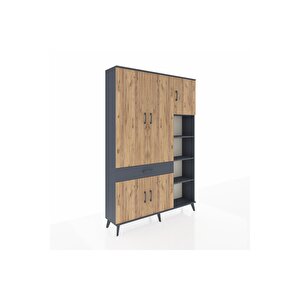 Arges Dolap 10 Raflı Tek Çekmeceli 5 Kapaklı 132x30x195 Antrasit-çam/antrasit