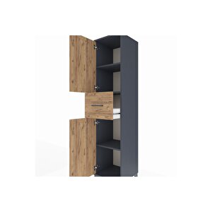 Hyperion Dolap 3 Raflı Tek Çekmeceli 2 Kapaklı 44x44x195 Antrasit-çam