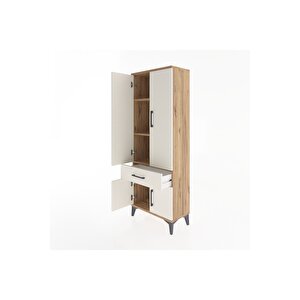 Arges Dolap 3 Raflı Tek Çekmeceli 4 Kapaklı 60x30x163 Çam-aytaşı
