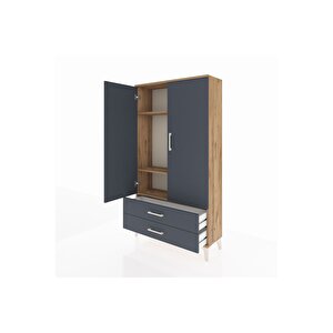 Arges Dolap 3 Raflı 2 Çekmeceli 2 Kapaklı 88x30x163 Çam-antrasit