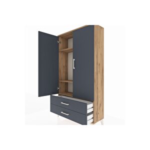 Arges Dolap 3 Raflı 2 Çekmeceli 2 Kapaklı 88x30x163 Çam-antrasit