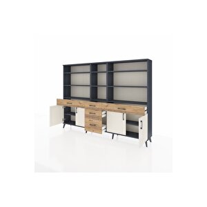 Arges Dolap 11 Raflı 5 Çekmeceli 4 Kapaklı 220x30x163 Antrasit-aytaşı/çam