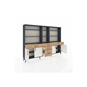 Arges Dolap 11 Raflı 5 Çekmeceli 4 Kapaklı 220x30x163 Antrasit-aytaşı/çam