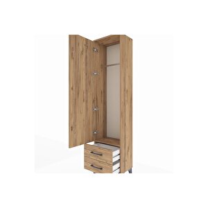 Arges Dolap Tek Raflı 2 Çekmeceli Tek Askılı 44x30x182 Çam-çam