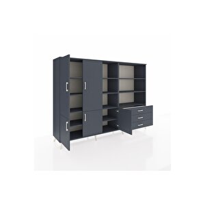 Hyperion Dolap 11 Raflı 3 Çekmeceli 5 Kapaklı 220x44x163 Antrasit-antrasit