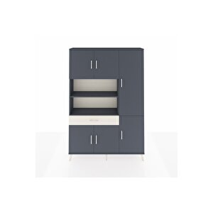 Arges Dolap 10 Raflı Tek Çekmeceli 6 Kapaklı 132x30x195 Antrasit-antrasit/aytaşı