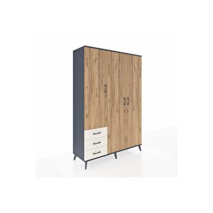 Hyperion Dolap 6 Raflı 3 Çekmeceli Tek Askılı 132x44x195 Antrasit-çam/aytaşı