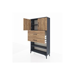 Arges Dolap 3 Raflı 2 Çekmeceli 2 Kapaklı 88x30x163 Antrasit-çam