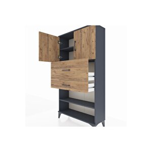 Arges Dolap 3 Raflı 2 Çekmeceli 2 Kapaklı 88x30x163 Antrasit-çam