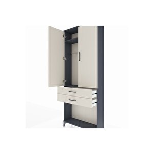 Arges Dolap 2 Raflı 2 Çekmeceli Tek Askılı 88x30x221 Antrasit-aytaşı