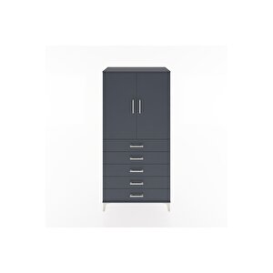 Hyperion Dolap Tek Raflı 5 Çekmeceli Tek Askılı 88x44x182 Antrasit-antrasit