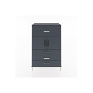 Hyperion Dolap Tek Raflı 4 Çekmeceli 2 Kapaklı 88x44x134 Antrasit-antrasit