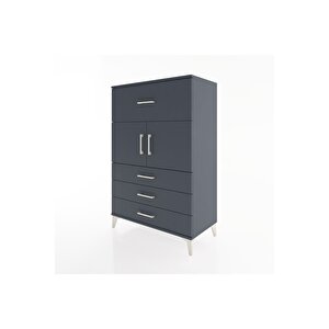 Hyperion Dolap Tek Raflı 4 Çekmeceli 2 Kapaklı 88x44x134 Antrasit-antrasit