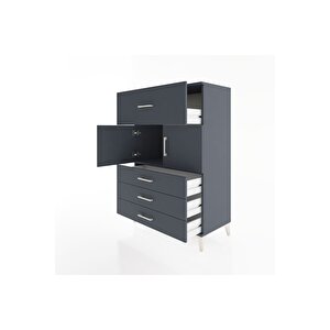 Hyperion Dolap Tek Raflı 4 Çekmeceli 2 Kapaklı 88x44x134 Antrasit-antrasit