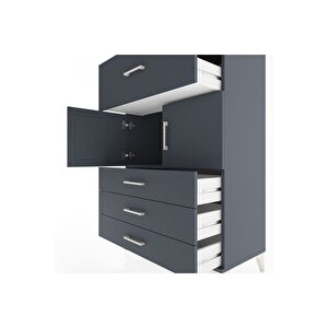 Hyperion Dolap Tek Raflı 4 Çekmeceli 2 Kapaklı 88x44x134 Antrasit-antrasit