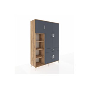 Hyperion Gardrop 8 Raflı Tek Çekmeceli 5 Kapaklı 132x44x195 Çam-antrasit