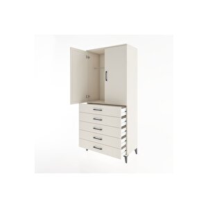 Hyperion Dolap Tek Raflı 5 Çekmeceli Tek Askılı 88x44x195 Aytaşı-aytaşı