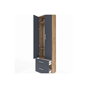 Arges Dolap 3 Raflı 2 Çekmeceli Tek Askılı 60x30x221 Çam-antrasit