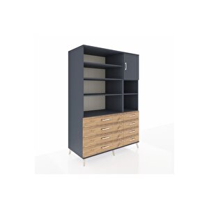 Kronos Dolap 8 Raflı 8 Çekmeceli Tek Kapaklı  132x59x195 Antrasit-antrasit/çam