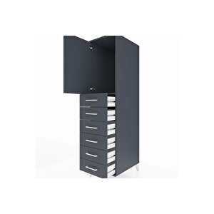 Kronos Dolap Tek Raflı 6 Çekmeceli Tek Kapaklı 44x59x182 Antrasit-antrasit