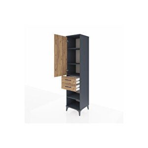 Hyperion Dolap 3 Raflı 2 Çekmeceli Tek Kapaklı 44x44x195 Antrasit-çam