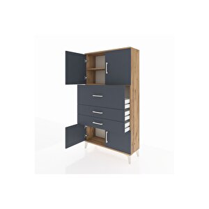 Arges Dolap 2 Raflı 3 Çekmeceli 4 Kapaklı 88x30x163 Çam-antrasit