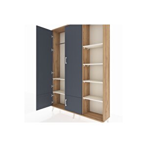 Arges Dolap 6 Raflı 4 Kapaklı Tek Askılı 132x30x195 Çam-antrasit/aytaşı