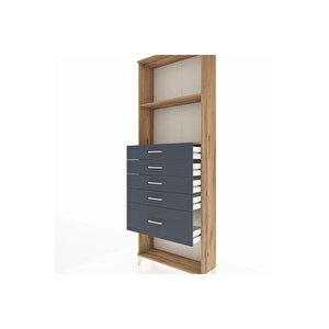 Arges Dolap 2 Raflı 5 Çekmeceli 88x30x243 Çam-antrasit