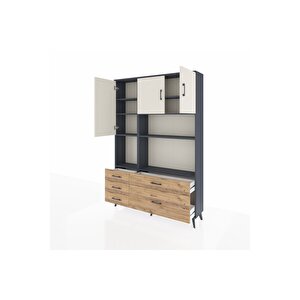Arges Dolap 8 Raflı 5 Çekmeceli 3 Kapaklı 132x30x195 Antrasit-aytaşı/çam