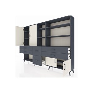 Arges Dolap 10 Raflı 6 Çekmeceli 4 Kapaklı 220x30x163 Antrasit-aytaşı/antrasit