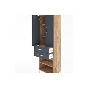 Hyperion Dolap 4 Raflı 2 Çekmeceli 2 Kapaklı 60x44x195 Çam-antrasit