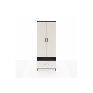 Arges Dolap 3 Raflı Tek Çekmeceli Tek Askılı 88x30x221 Antrasit-aytaşı