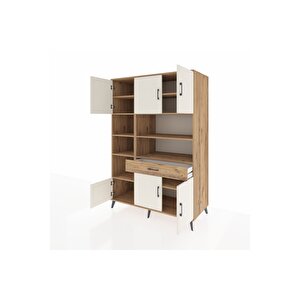 Kronos Dolap 10 Raflı Tek Çekmeceli 6 Kapaklı 132x59x195 Çam-aytaşı/çam