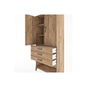 Hyperion Dolap 3 Raflı 3 Çekmeceli 2 Kapaklı 88x44x195 Çam-çam