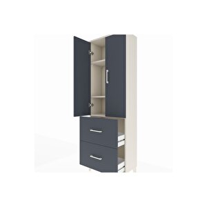 Arges Dolap 3 Raflı 2 Çekmeceli 2 Kapaklı 60x30x182 Aytaşı-antrasit