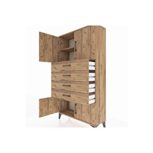 Arges Dolap 2 Raflı 4 Çekmeceli 4 Kapaklı 88x30x163 Çam-çam