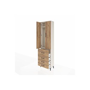 Arges Dolap 2 Raflı 4 Çekmeceli Tek Askılı 60x30x221 Aytaşı-çam