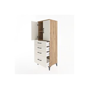 Hyperion Dolap 2 Raflı 4 Çekmeceli 2 Kapaklı 60x44x163 Çam-aytaşı
