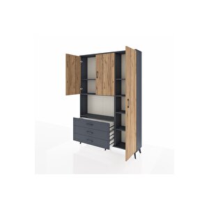 Arges Dolap 7 Raflı 3 Çekmeceli 3 Kapaklı 132x30x195 Antrasit-çam/antrasit