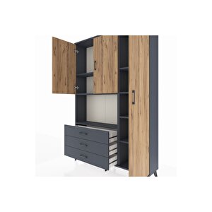 Arges Dolap 7 Raflı 3 Çekmeceli 3 Kapaklı 132x30x195 Antrasit-çam/antrasit