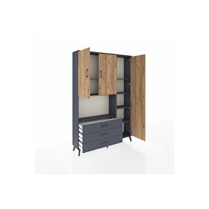 Arges Dolap 7 Raflı 3 Çekmeceli 3 Kapaklı 132x30x195 Antrasit-çam/antrasit