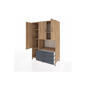 Kronos Dolap 6 Raflı 3 Çekmeceli 3 Kapaklı 132x59x195 Çam-çam/antrasit