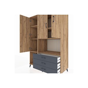 Kronos Dolap 6 Raflı 3 Çekmeceli 3 Kapaklı 132x59x195 Çam-çam/antrasit