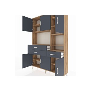 Arges Gardrop 10 Raflı 3 Çekmeceli 6 Kapaklı 132x30x195 Çam-antrasit