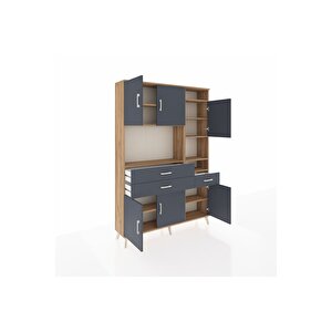 Arges Gardrop 10 Raflı 3 Çekmeceli 6 Kapaklı 132x30x195 Çam-antrasit