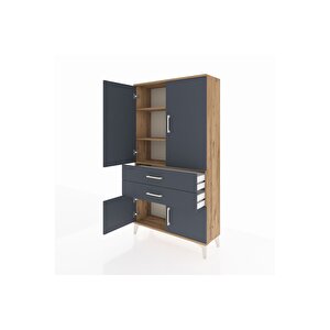 Arges Dolap 3 Raflı 2 Çekmeceli 4 Kapaklı 88x30x163 Çam-antrasit