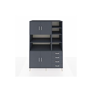 Kronos Dolap 9 Raflı 4 Çekmeceli 4 Kapaklı 132x59x195 Antrasit-antrasit/antrasit