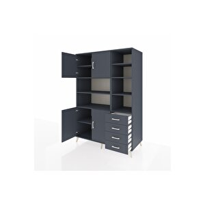 Kronos Dolap 9 Raflı 4 Çekmeceli 4 Kapaklı 132x59x195 Antrasit-antrasit/antrasit